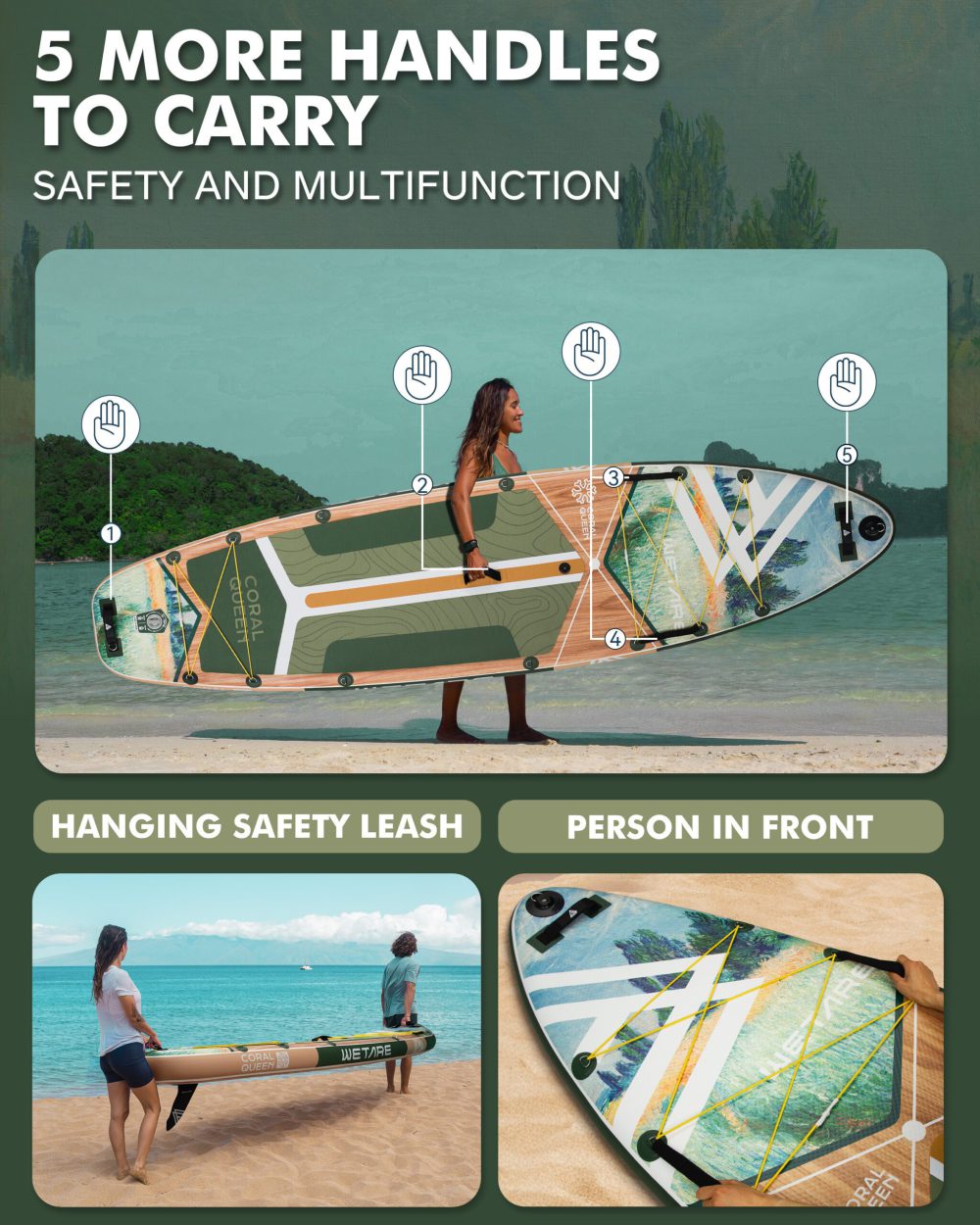 پدل برد وِتِر WETARE مدل ملکه مرجانی سبز - تصویر 2