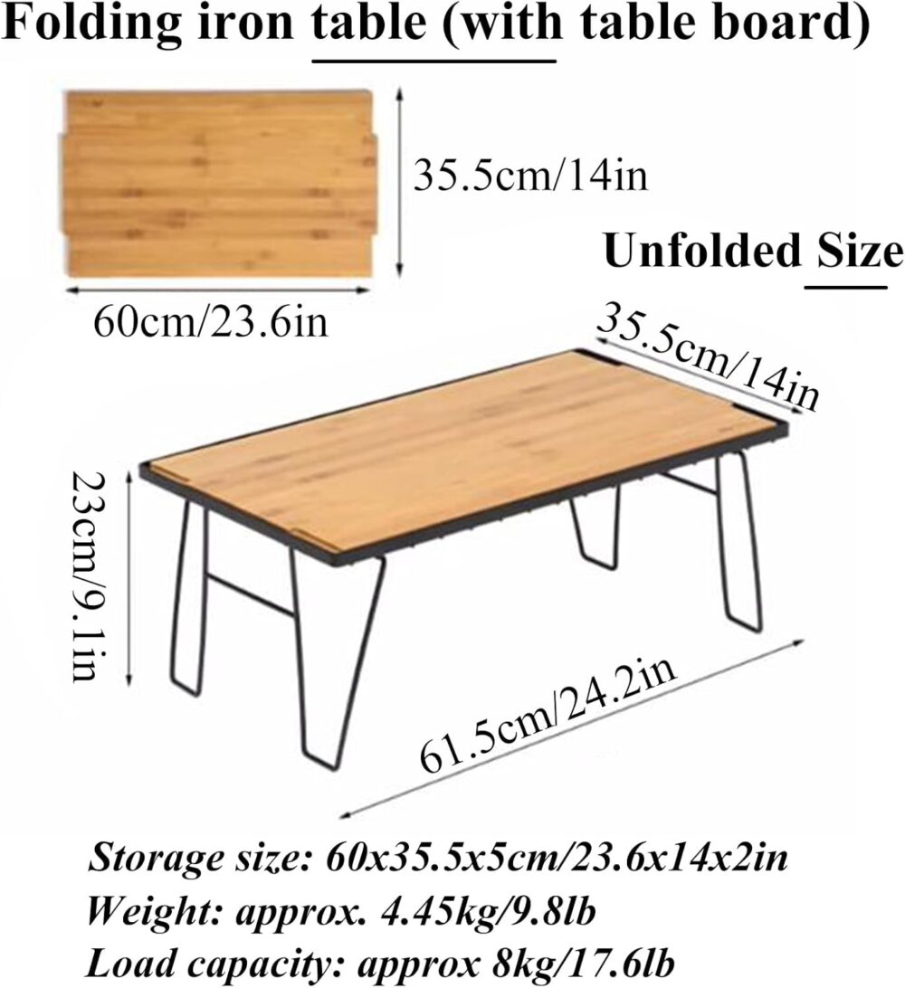 میز کمپینگ مدل تاشو با تخته چوبی بامبو و میز توری آهنی - تصویر 5