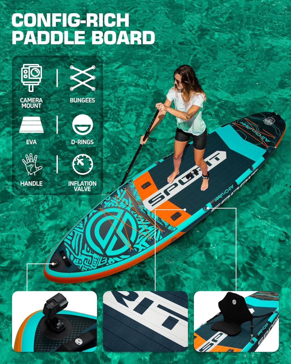 پدل برد اسپوریت SPORIT AIR CRUISER مدل PRO FISHING طرح BLUE GREEN - تصویر 8